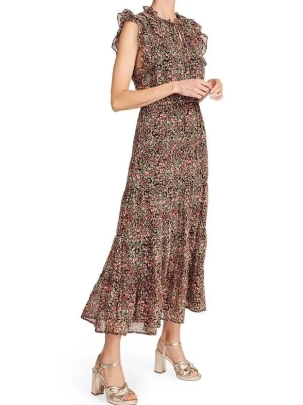 BB Dakota Steve Madden Floral Ruffle Tiered Midi Dress Womens XS